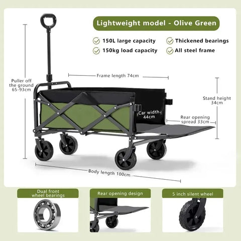 Wheeled Folding Cart Wagon Large Capacity Multifunction Cart Garden Park Outdoor Beach Camping Carts Portable Barbecue Trolley