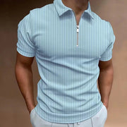Men's striped golf jersey, quarter zip lapel, casual short sleeved T-shirt, basic fashionable regular versatile polo shirt