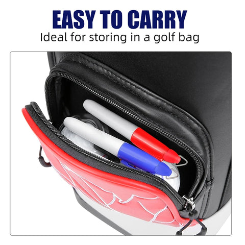 Golf gadget that helps you mark your bal with perfect straigt lines! comes with markers