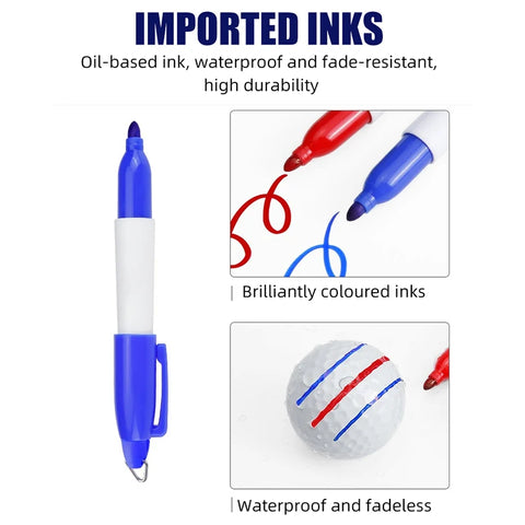 Golf gadget that helps you mark your bal with perfect straigt lines! comes with markers