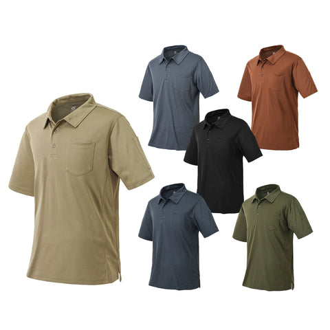 Men's Summer Polo Shirt Golf Shirts Short Sleeve Top T-shirt Breathable Tactical Football Casual Business Shirts Side Pocket