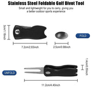 Golf Divot Repair Tool with Golf Ball Tool Pitch Groove Cleaner Putting Green Fork Training Aids Foldable Golf Accessories