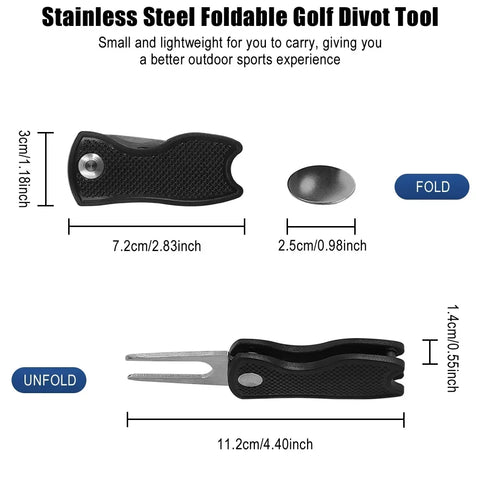 Golf Divot Repair Tool with Golf Ball Tool Pitch Groove Cleaner Putting Green Fork Training Aids Foldable Golf Accessories