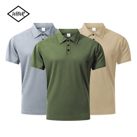 New Men's Short Sleeve Polo Shirts  Summer Trendy Breathable Loose Solid Color Slim Fit Casual T-shirt Basic Top Men Golf Shirts