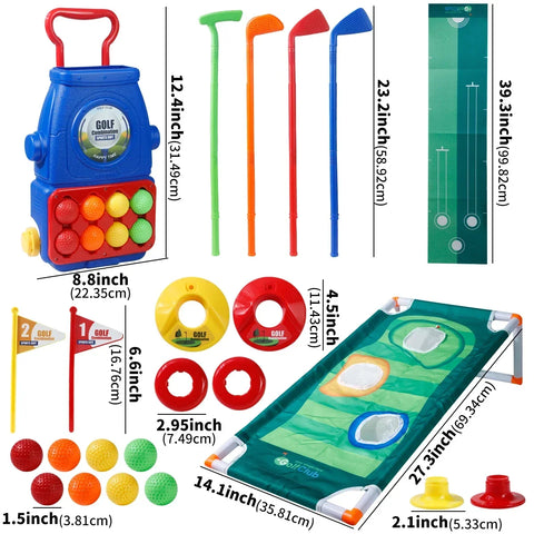 Upgraded Kids Golf Cart Toy with Golf Clubs,Balls,and Mat,Indoor&Outdoor Golf Toy,for Boy&Girls,Halloween/Christmas/Thanksgiving