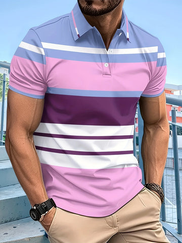 Men's Polo Shirts Golf Shirt Short Sleeve Polo Shirts Collared Shirts Men's Striped Golf Shirt Short Sleeve Summer Golf Shirt
