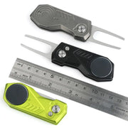 Switchblade Golf Divot Repair Tool Aluminum Alloy Ball Marker Golf Green Fork Foldable Button Mini Golf Divot Tools