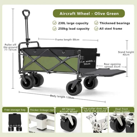Wheeled Folding Cart Wagon Large Capacity Multifunction Cart Garden Park Outdoor Beach Camping Carts Portable Barbecue Trolley