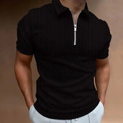Men striped golf shirt with quarter zipper lapel casual holiday short sleeved T-shirt fashionable basic style regular fit shirt