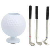 Mini Desktop Golf Ball Pen Holder with 3 Golf Cue Pens Plastic Golfer Souvenir Set Gift
