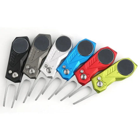 Switchblade Golf Divot Repair Tool Aluminum Alloy Ball Marker Golf Green Fork Foldable Button Mini Golf Divot Tools