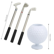 Mini Desktop Golf Ball Pen Holder with 3 Golf Cue Pens Plastic Golfer Souvenir Set Gift