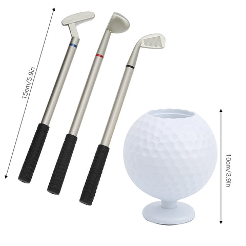 Mini Desktop Golf Ball Pen Holder with 3 Golf Cue Pens Plastic Golfer Souvenir Set Gift