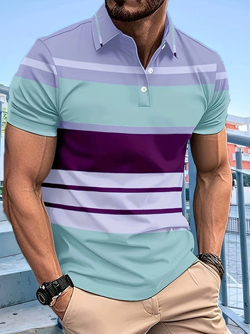 Men's Polo Shirts Golf Shirt Short Sleeve Polo Shirts Collared Shirts Men's Striped Golf Shirt Short Sleeve Summer Golf Shirt