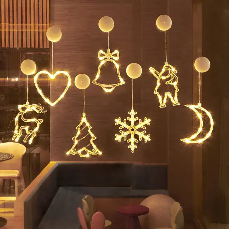 Christmas LED Light Snowflake Santa Hanging Battery