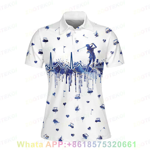 Print Polo Shirts For Women Short Sleeve Golf Shirts Fashion Street Polo Shirt New In Tops & Tees Button lapel polo 2025